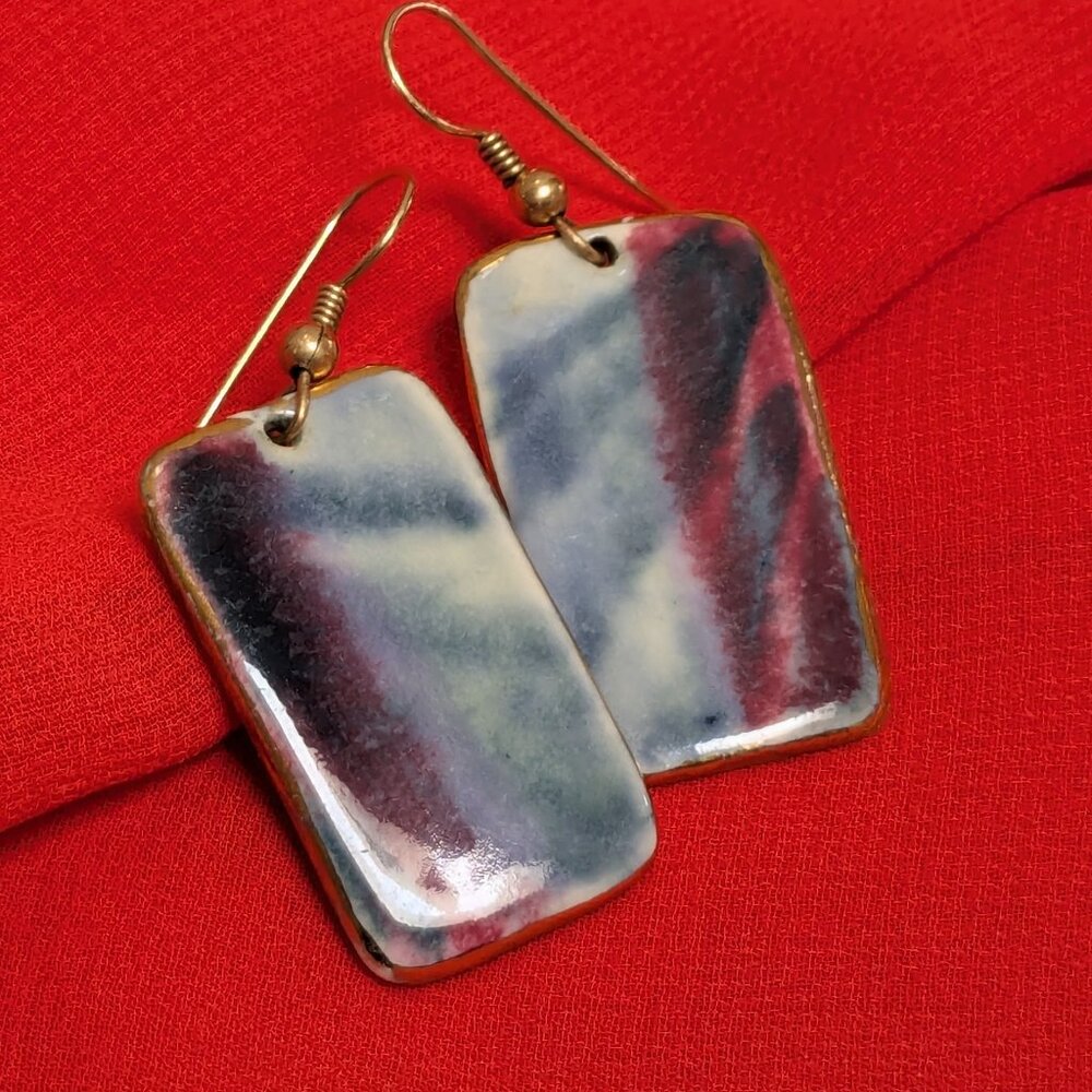 Handmade Artisan Pink & Blue Abstract Drop Earrings Craft Show Find